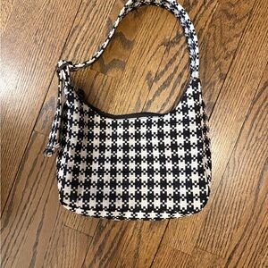 BAGGU Mini Shoulder Bag Black and White Pixel Gingham